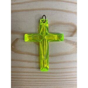 Neon Green Acrylic Cross Pendant Charm With Metal Loop